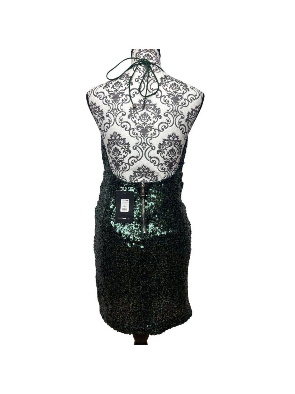 ✨3/$30 NWT Fashion Nova XL Green Sequin Mini Dress Halter Neck Cowl Sexy - Picture 2 of 4